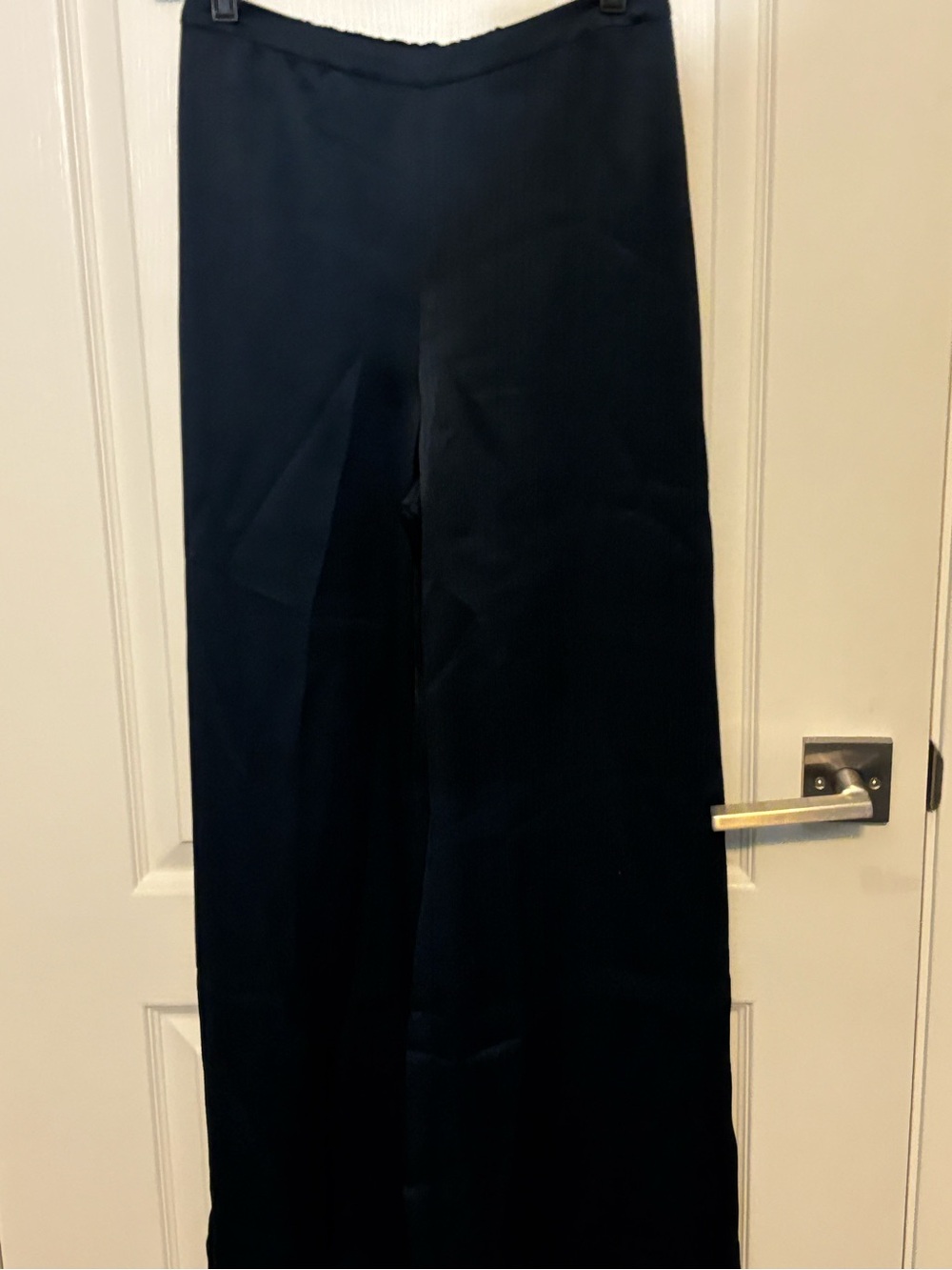 Reformation Wide-Leg Satin Pants in Navy - Picture 2 of 3